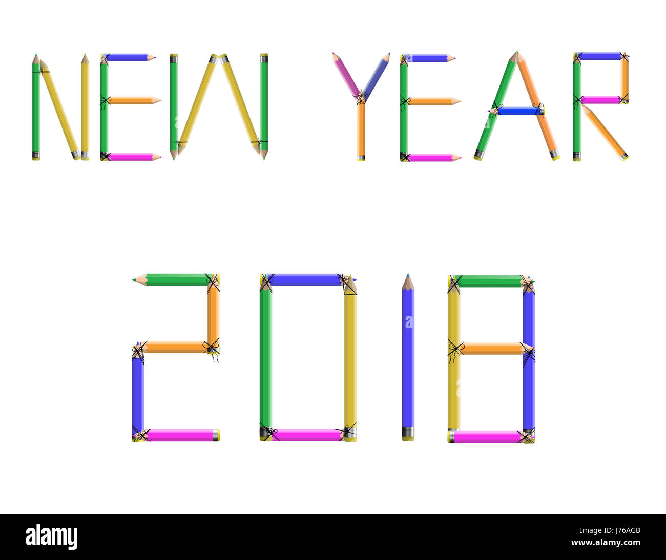 Tarjetas coloridas para el Año Nuevo 2018 con lápices de colores Foto de stock