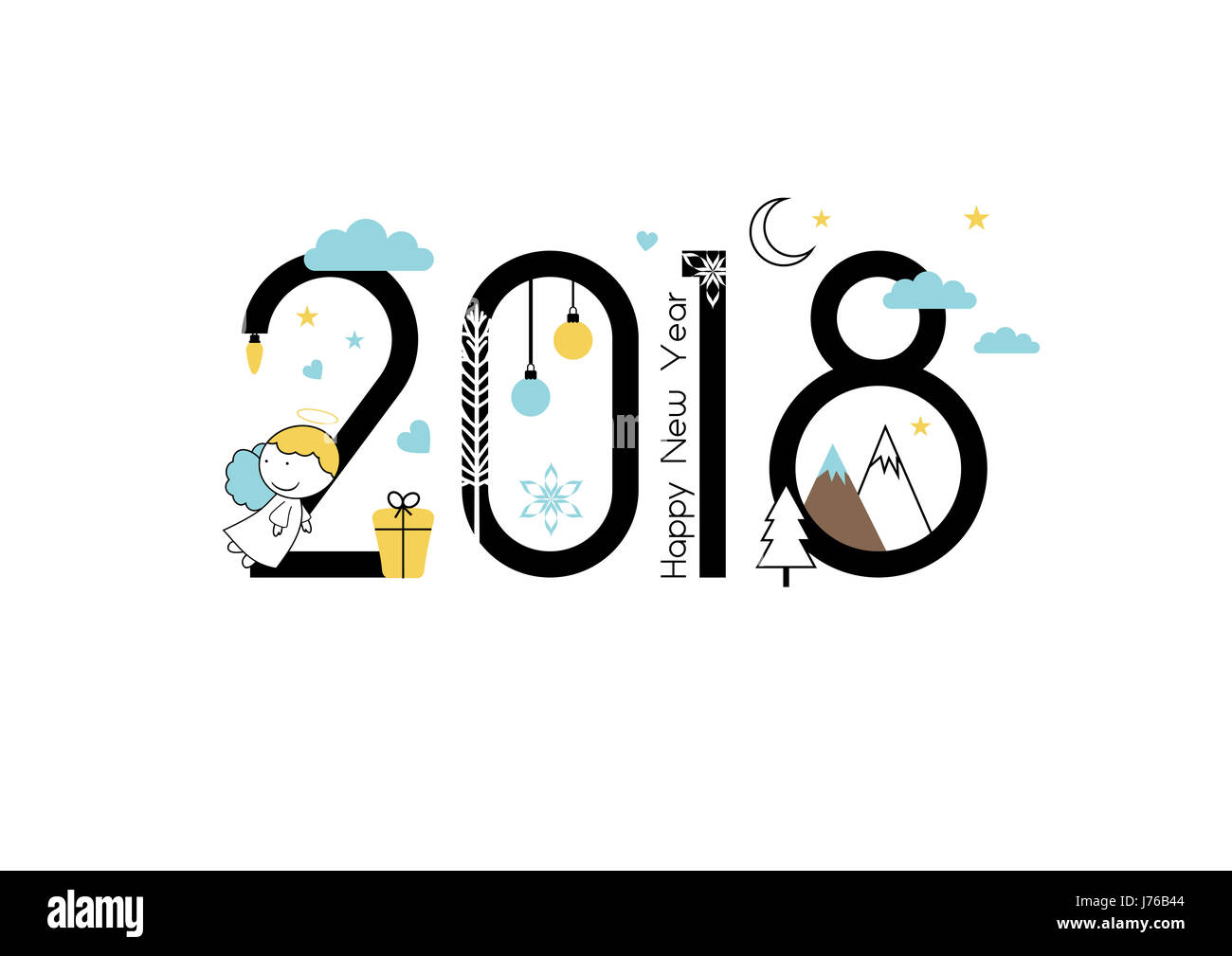 Año nuevo 2018 y Navidad diseño de línea plana Foto de stock