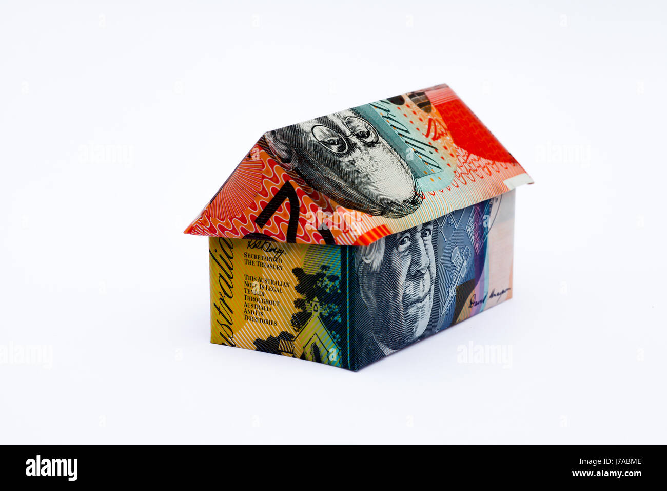Origami casa hecha con notas de Australia Foto de stock