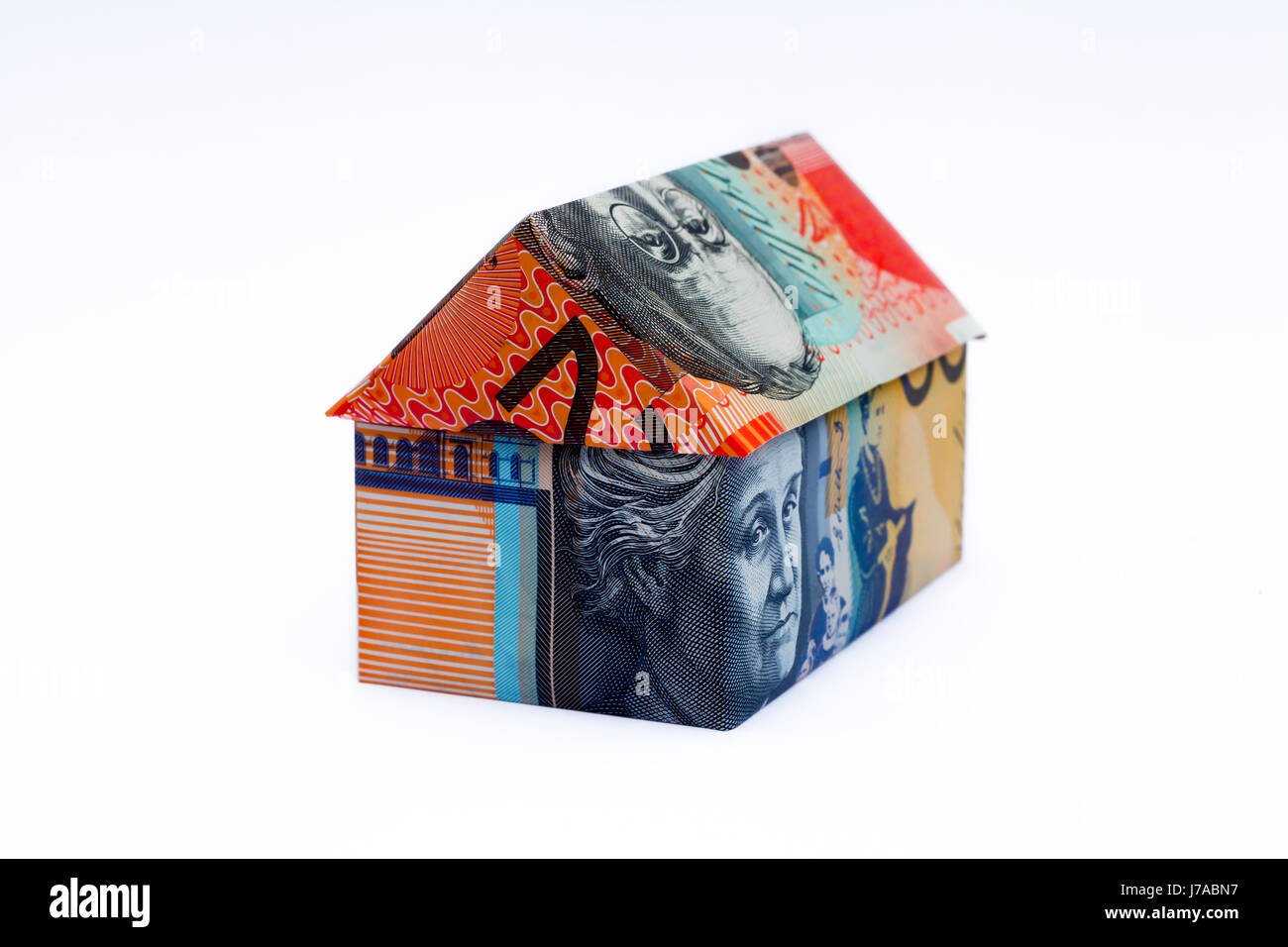 Origami casa hecha con notas de Australia Foto de stock