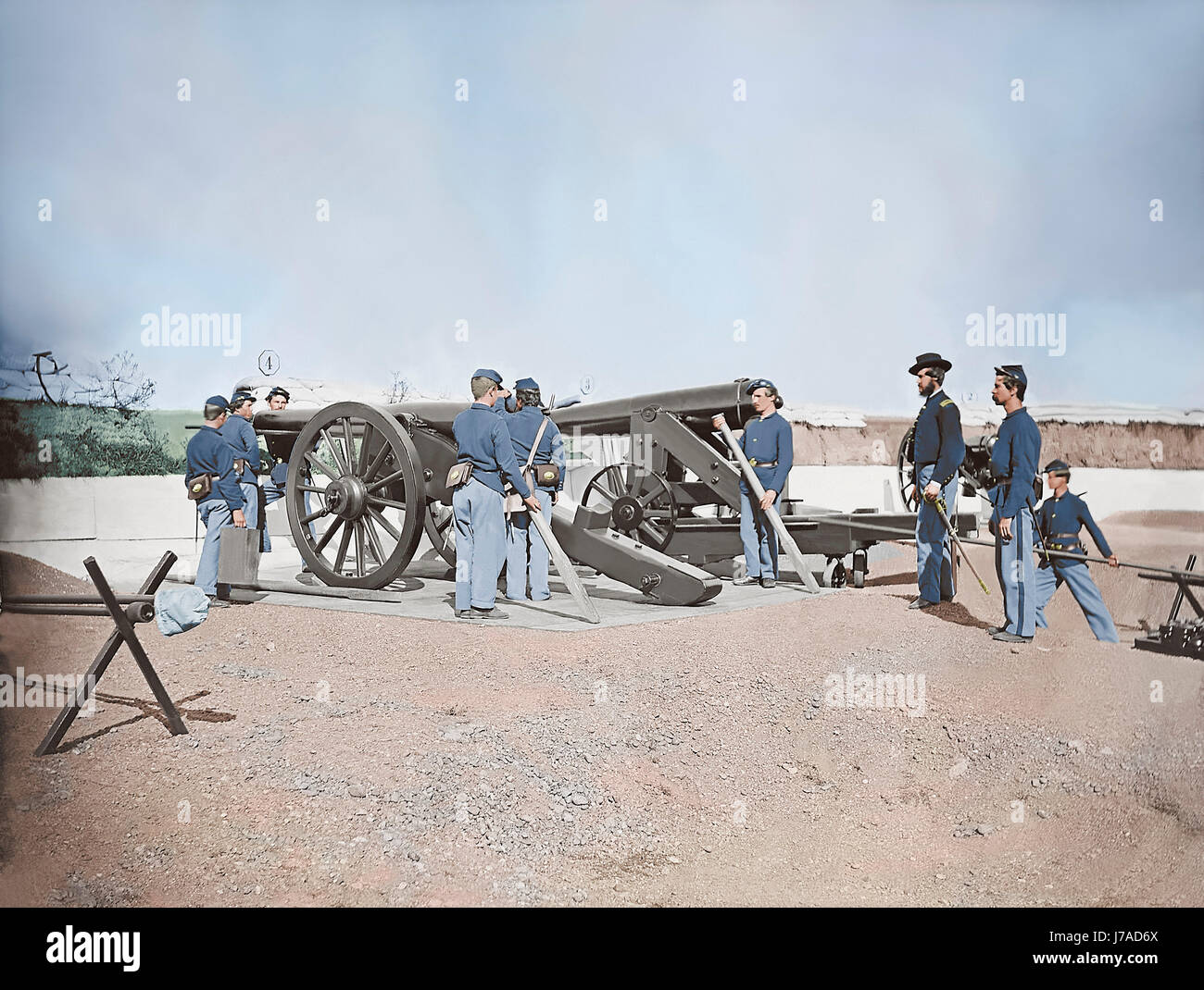Taladro de artillería en fort durante la Guerra Civil Americana. Foto de stock