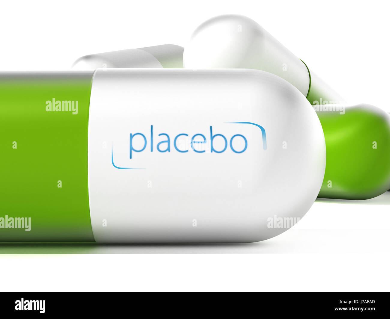 Píldoras placebo aislado sobre fondo blanco. Ilustración 3D. Foto de stock