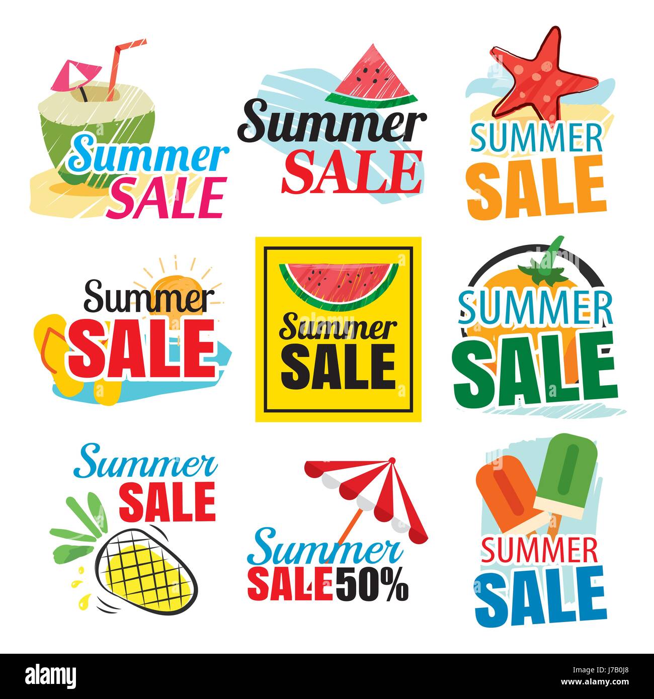 Oferta de verano conjunto de banners Ilustración del Vector