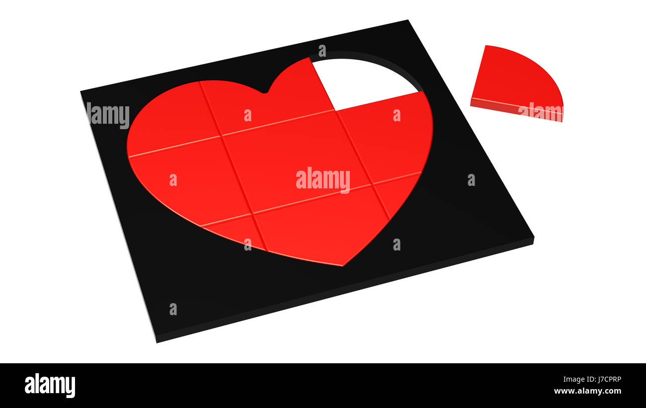 Marco negro corazón Jigsaw Puzzle pieza amor armado sin resolver marco negro corazón Foto de stock