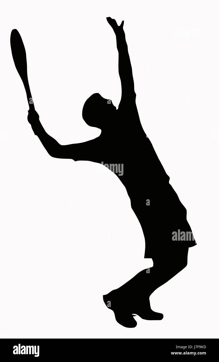 Deportes deporte dedos sirven silueta throw perfil de raqueta de tenis deporte de arte Foto de stock