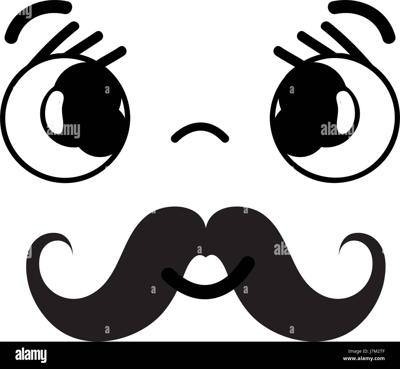 Kawaii cute cara triste con bigote Imagen Vector de stock - Alamy