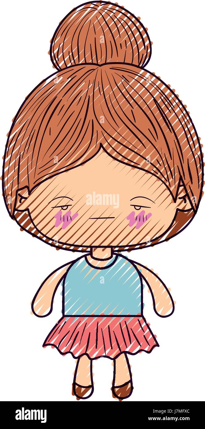 Lápiz de color silueta de kawaii niña con el pelo recogido y expresión  facial triste Imagen Vector de stock - Alamy