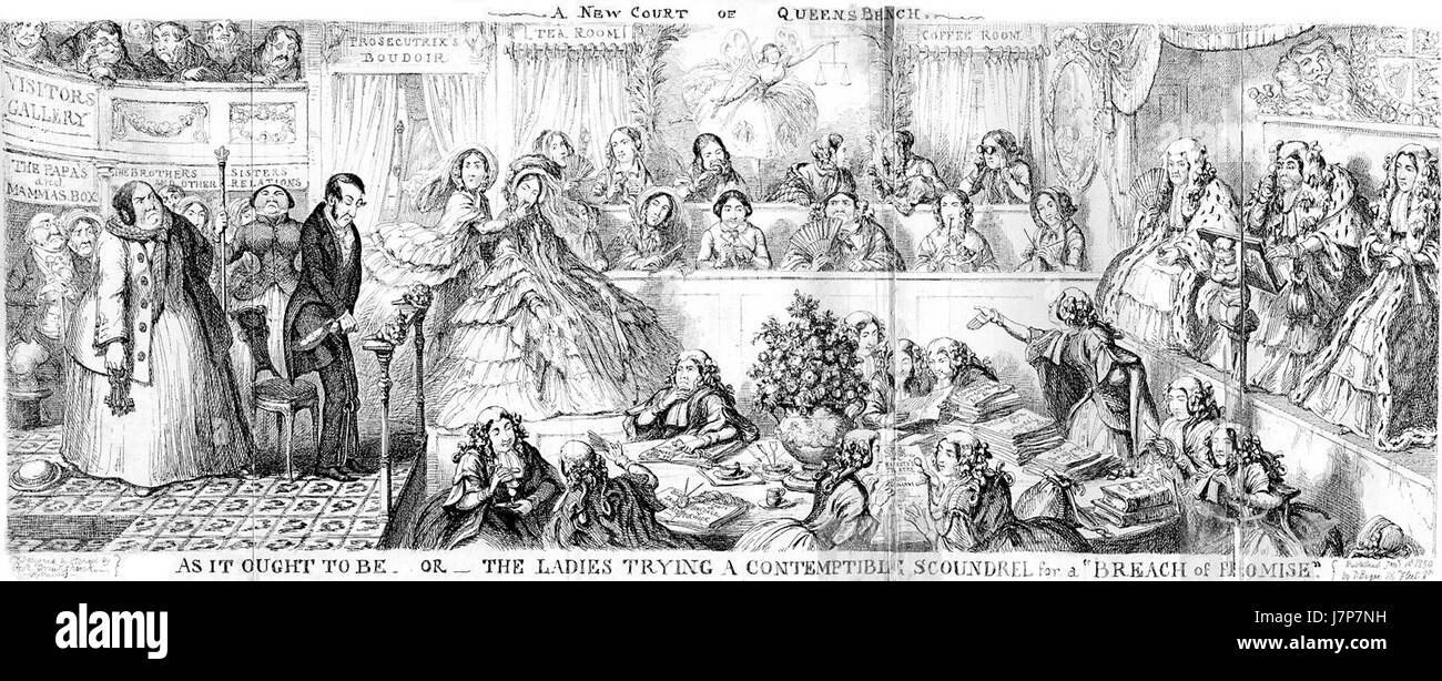 1849 Cruikshank feminismo caricatura Queens bench Foto de stock