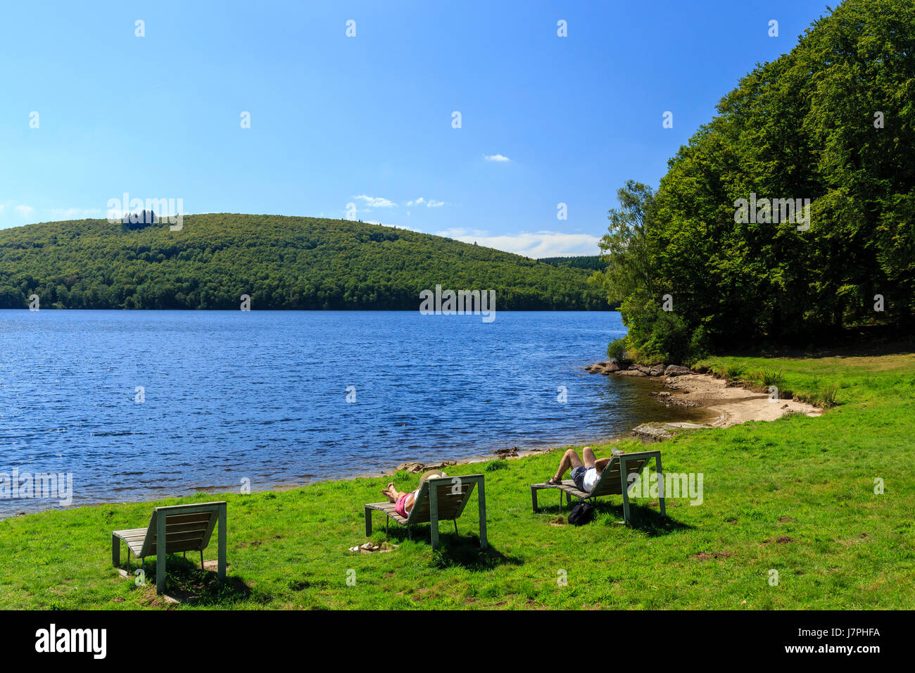 Francia, Creuse, lago Vassivière, Beaumont du Lac, isla Vassivière, lugar para relajarse Foto de stock