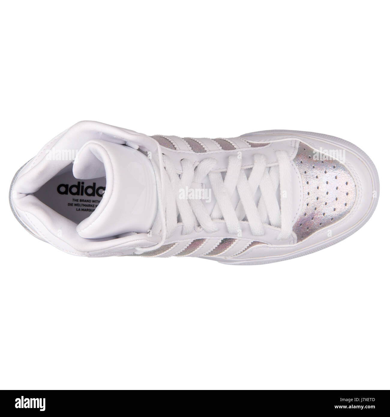 Adidas Extaball Mujer Blanco iridiscente cuero metalizado plata Sneakers - S77398 Fotografía stock Alamy