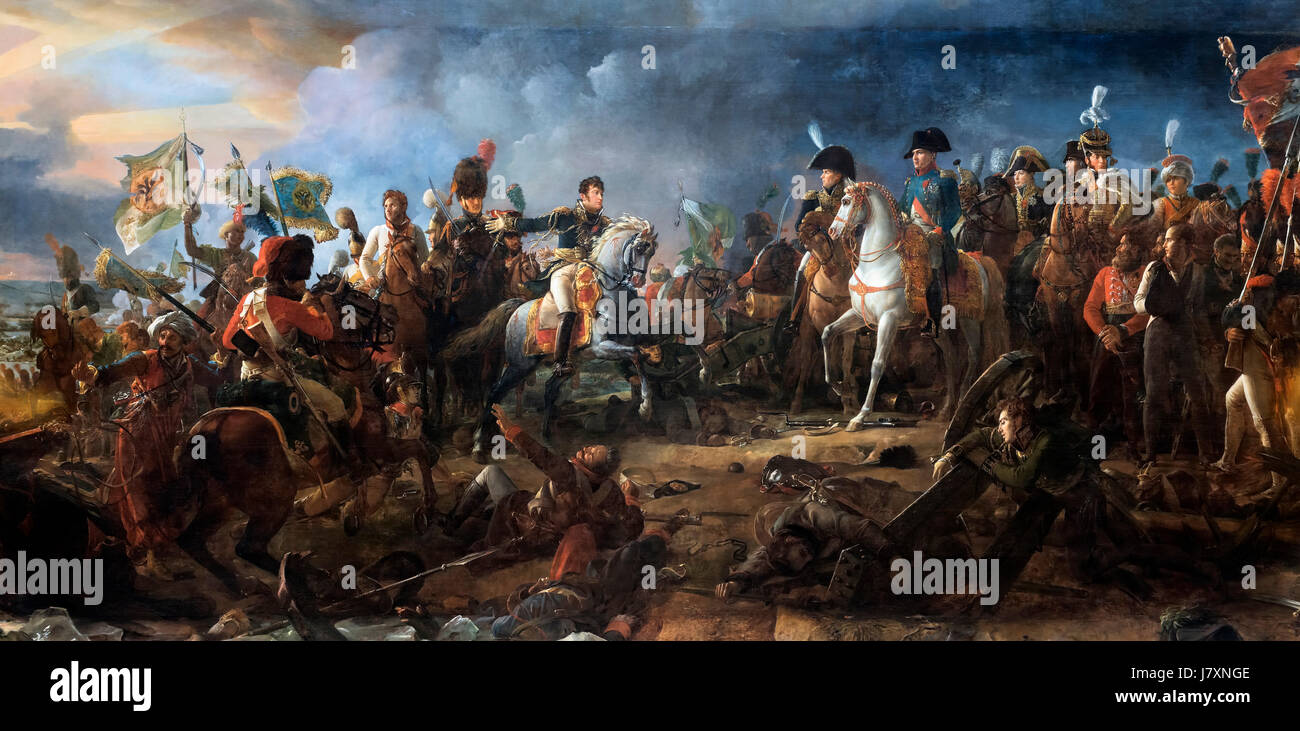 Napoleón Bonaparte en la batalla de Austerlitz el 2 de diciembre de 1805 por Francois Gerard, óleo sobre lienzo, 1810. La batalla fue la más importante de las guerras napoleónicas, con una victoria decisiva de Francia. Foto de stock