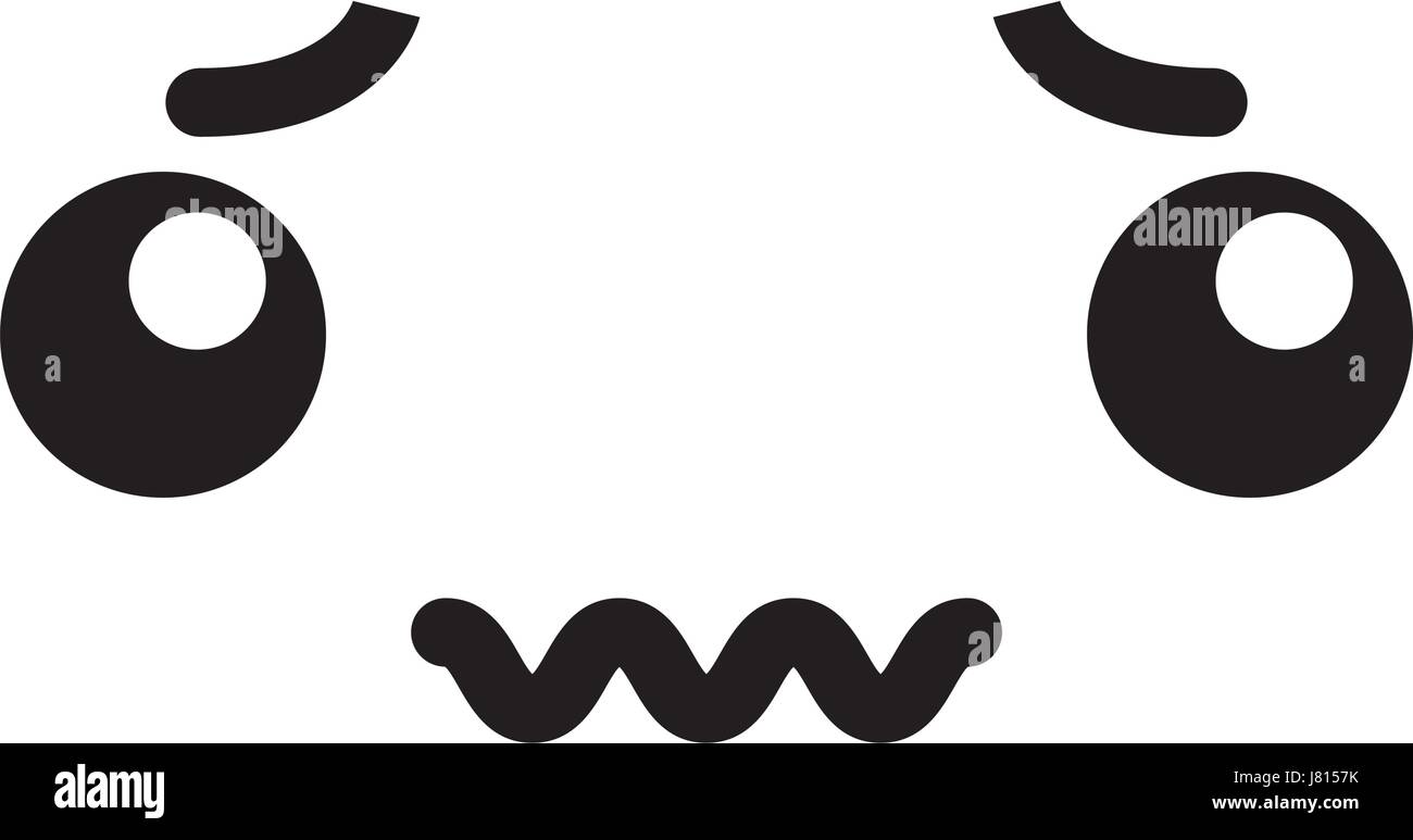 Blanco y negro cara emoticones kawaii Imagen Vector de stock - Alamy