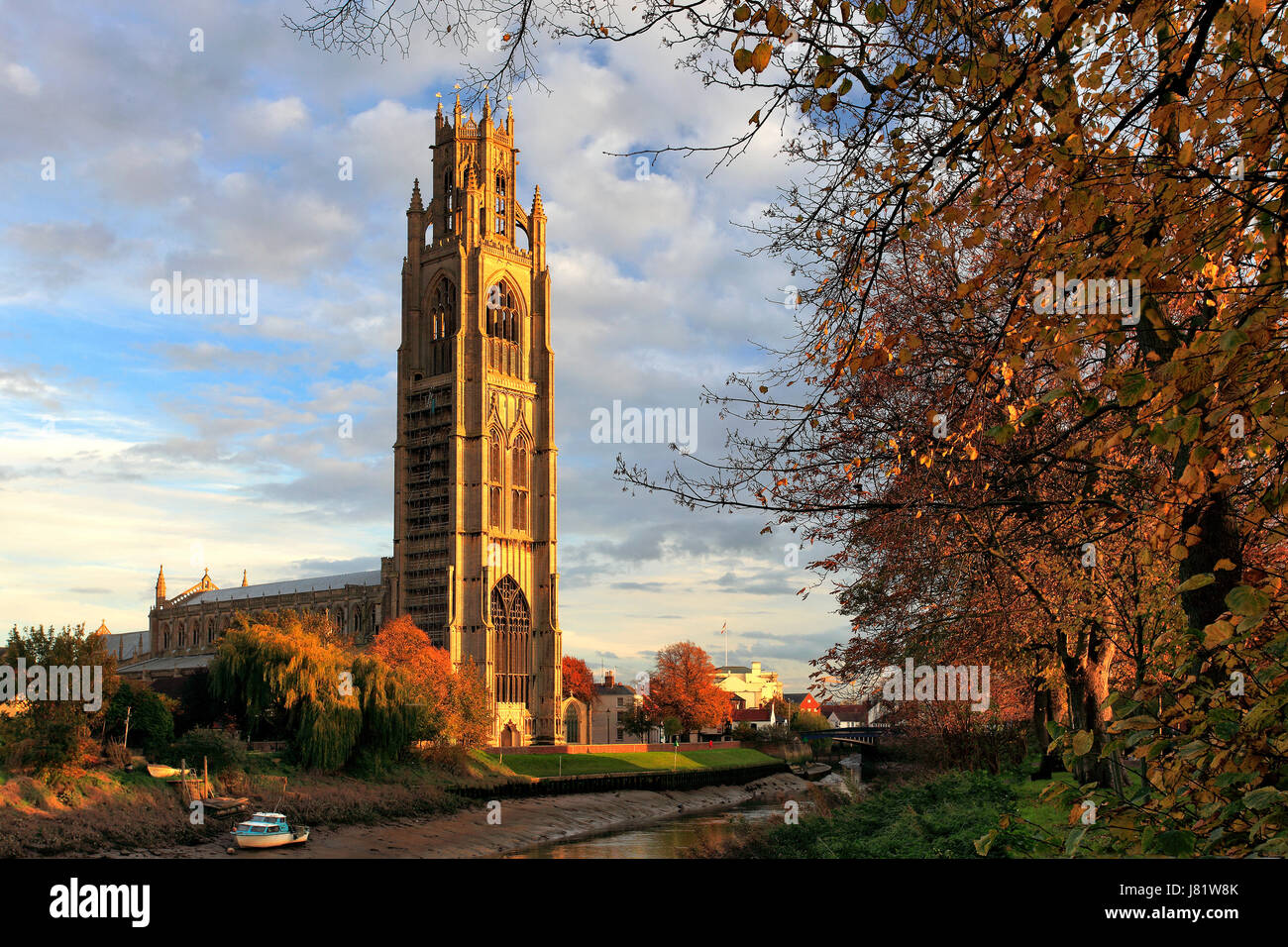 Atardecer de otoño, St Botolphs iglesia ( Boston Stump ), la ciudad de Boston, Condado de Lincolnshire, Inglaterra, Reino Unido. Foto de stock