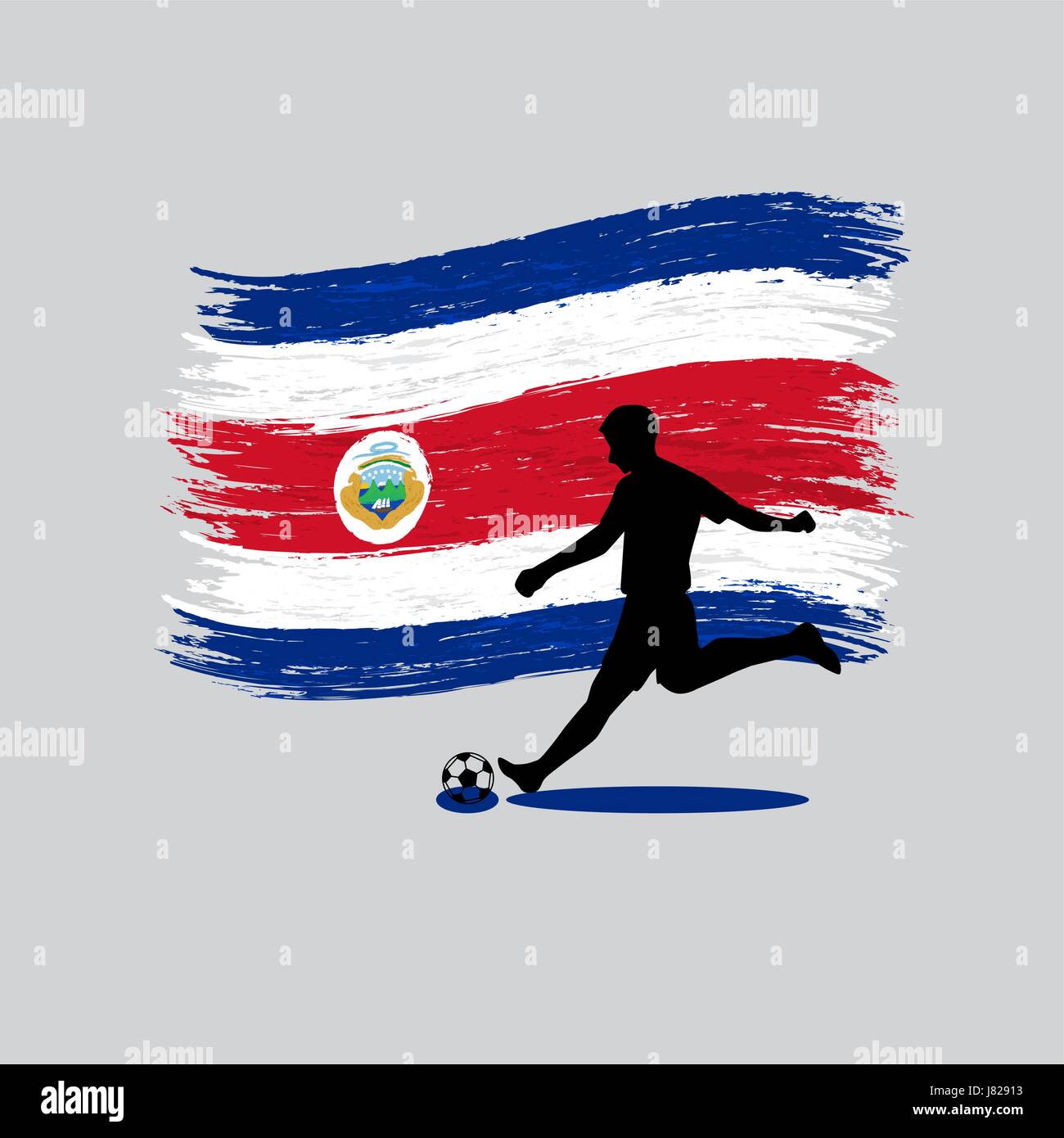 La acción del jugador de fútbol con la bandera de la República de Costa Rica al fondo Ilustración del Vector