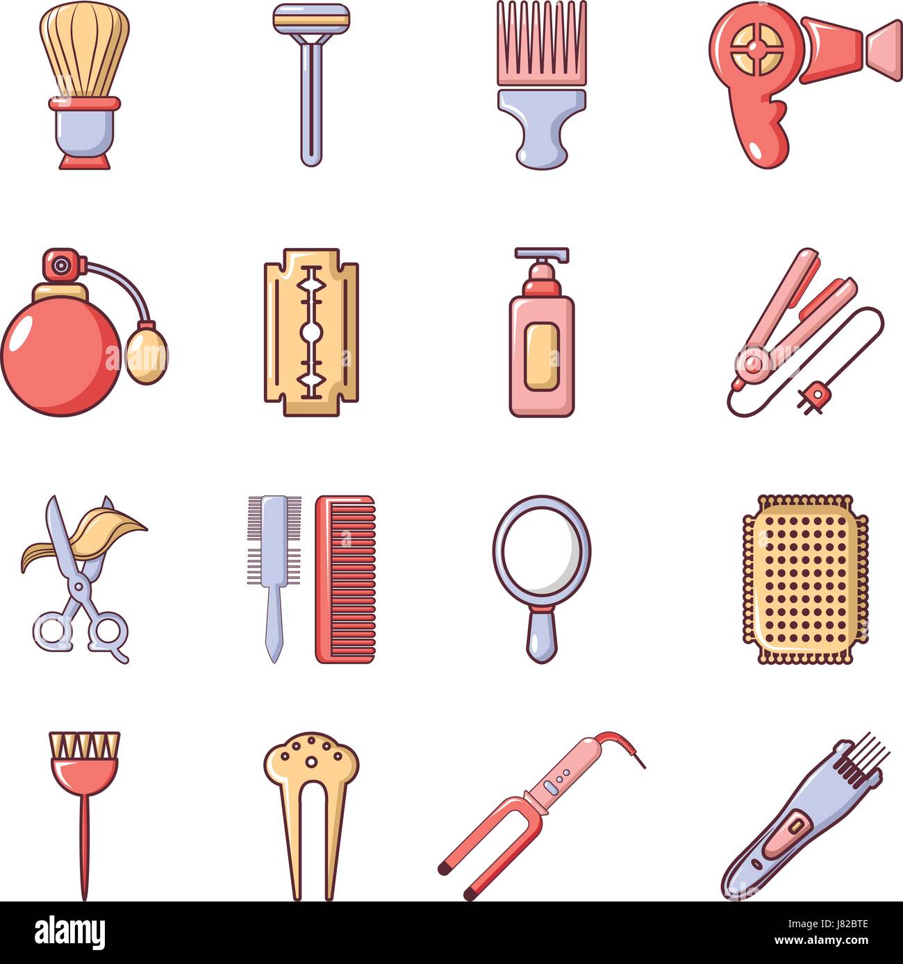 Peluquería, conjunto de iconos de estilo de dibujos animados Imagen Vector  de stock - Alamy