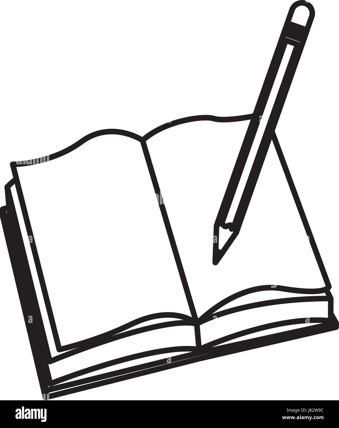 Libro abierto escritura lápiz escuela imagen Imagen Vector de stock - Alamy