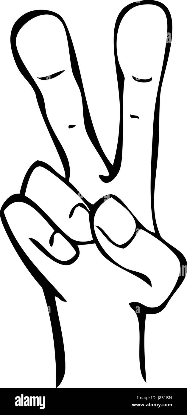 Caricatura dibujo esquemático de la mano humana mostrando el símbolo de paz  Imagen Vector de stock - Alamy