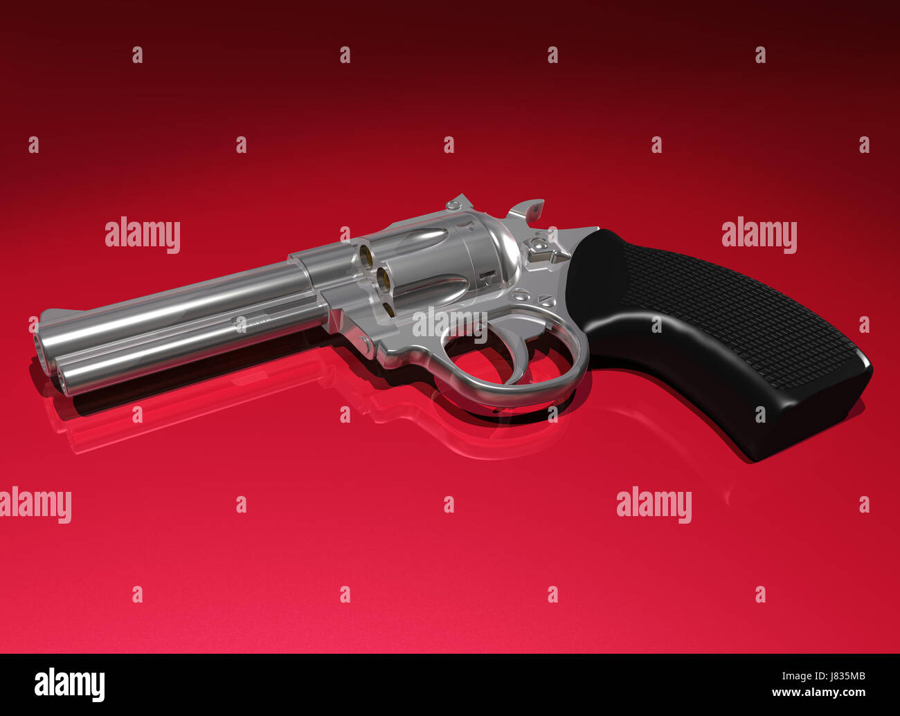 Metal plateado revolver barril pistola disparo del arma objeto rojo plata ilustración Foto de stock