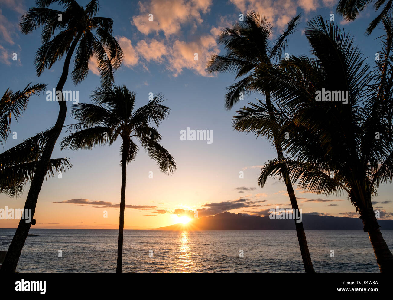 Napili Bay, Sunset, West Maui, Hawaii, Estados Unidos. Foto de stock