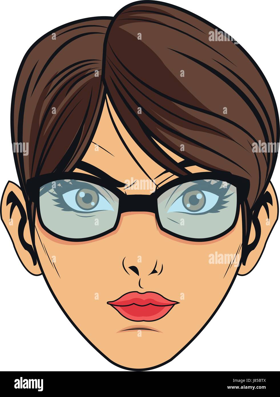 Cara belleza Mujer con gafas y pelo corto estilo cómic Imagen Vector de  stock - Alamy