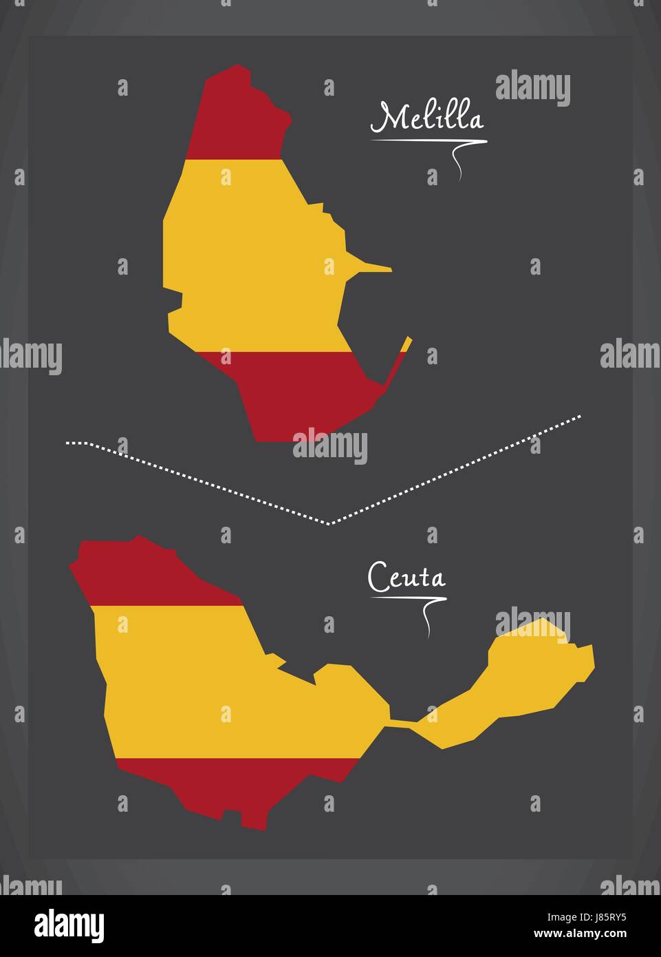 Ceuta y Melilla mapa con bandera nacional española ilustración Imagen  Vector de stock - Alamy