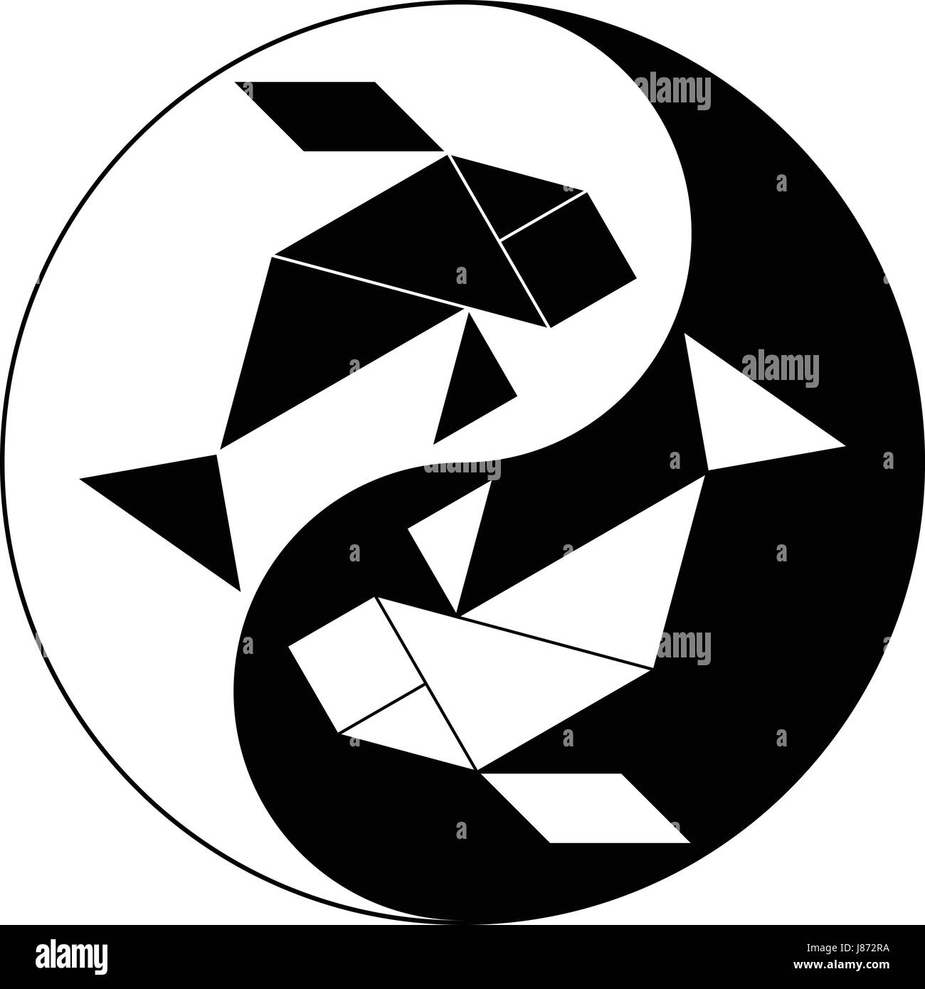 Tangram en forma de pescado en concepto de Yin Yang en blanco y negro  Imagen Vector de stock - Alamy