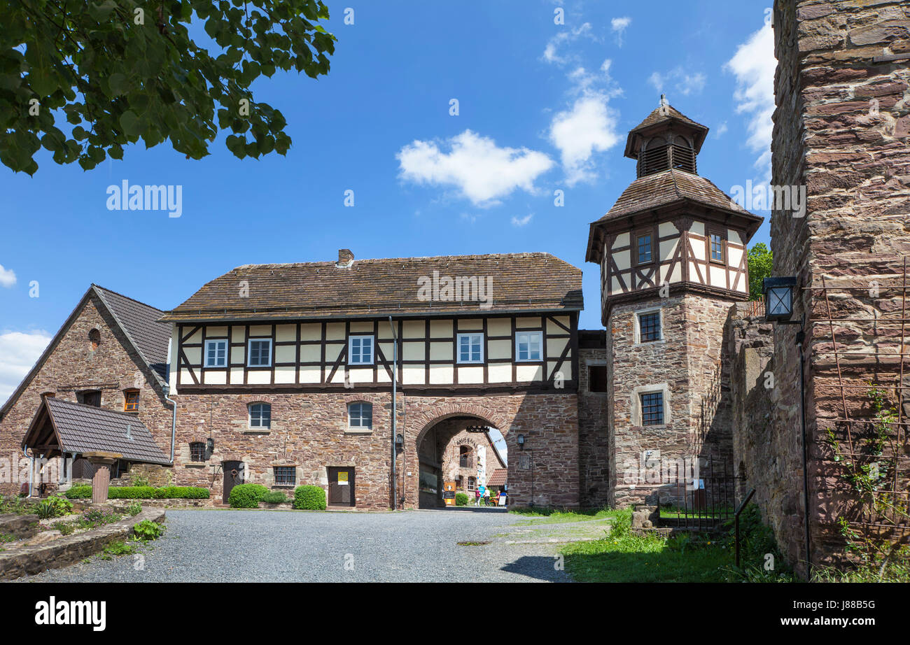 Castillo de Wülmersen Burg, región de Kassel, Superior Valle Weser, el Weser Uplands, Weserbergland, Reinhardswald, Hesse, Alemania Foto de stock