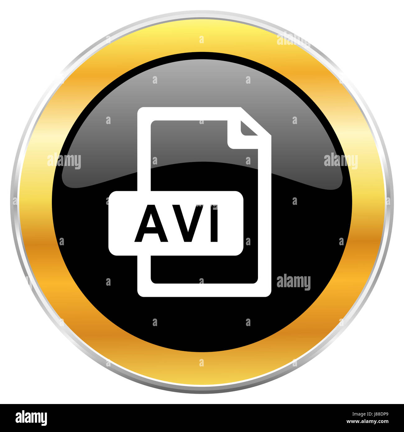 Archivo AVI icono web negro con borde de oro aislado sobre fondo blanco.  Botón brillante redondo Fotografía de stock - Alamy