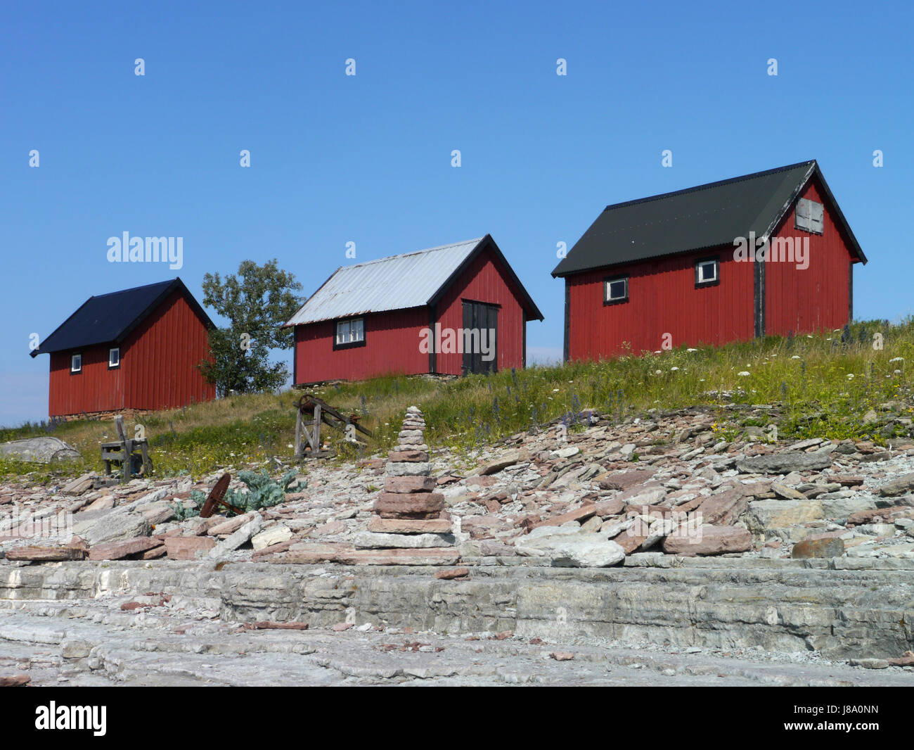 Cabañas de pescadores en Suecia Foto de stock