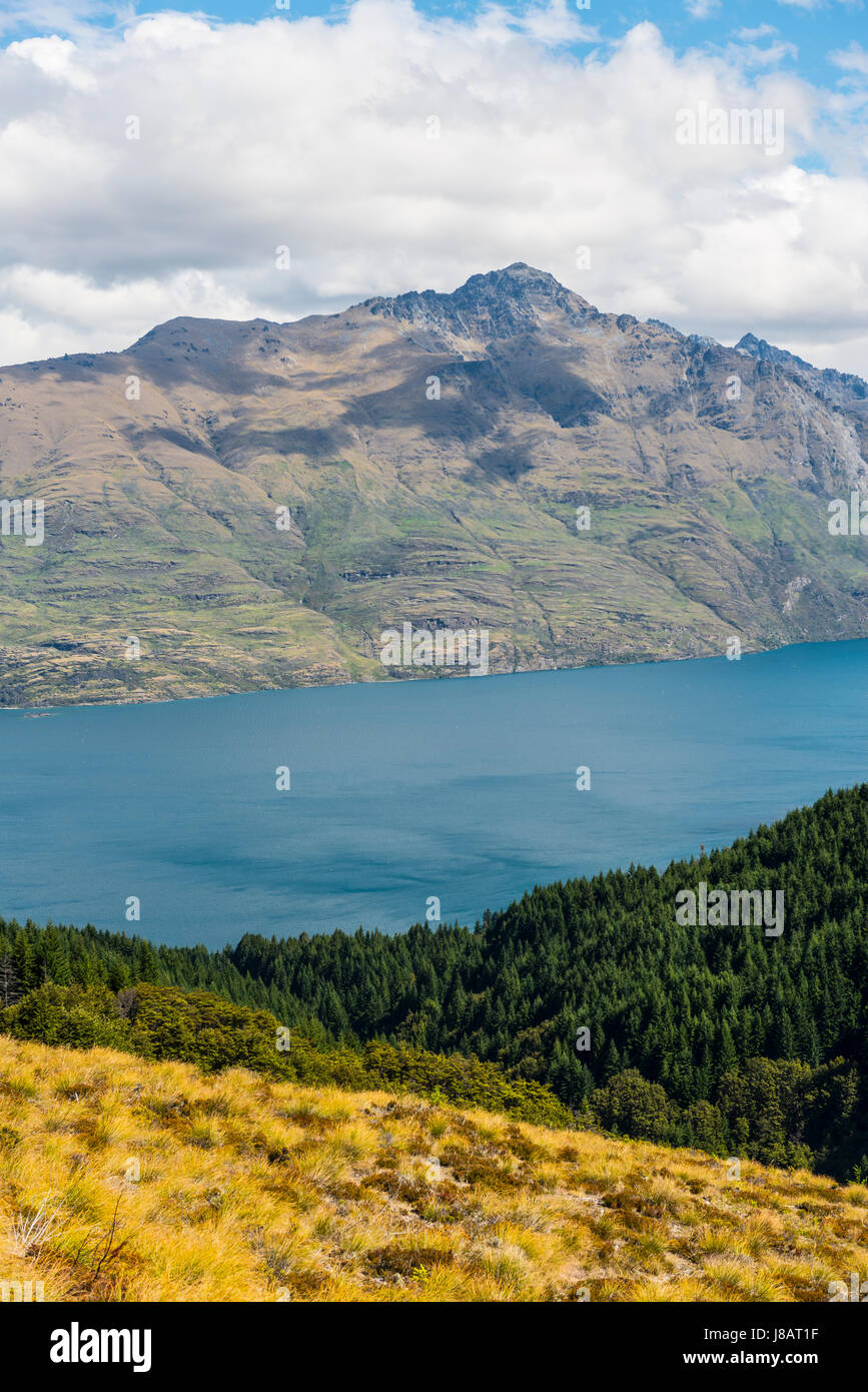Vista del Lago Wakatipu, Ben Lomond, Otago, Isla del Sur, Nueva Zelanda Foto de stock