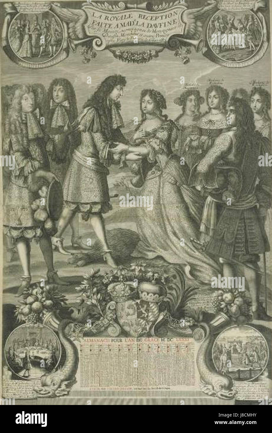 Reunión de Luis XIV de Francia y María Ana Victoria de Baviera en marzo de 1680 por un artista anónimo Foto de stock