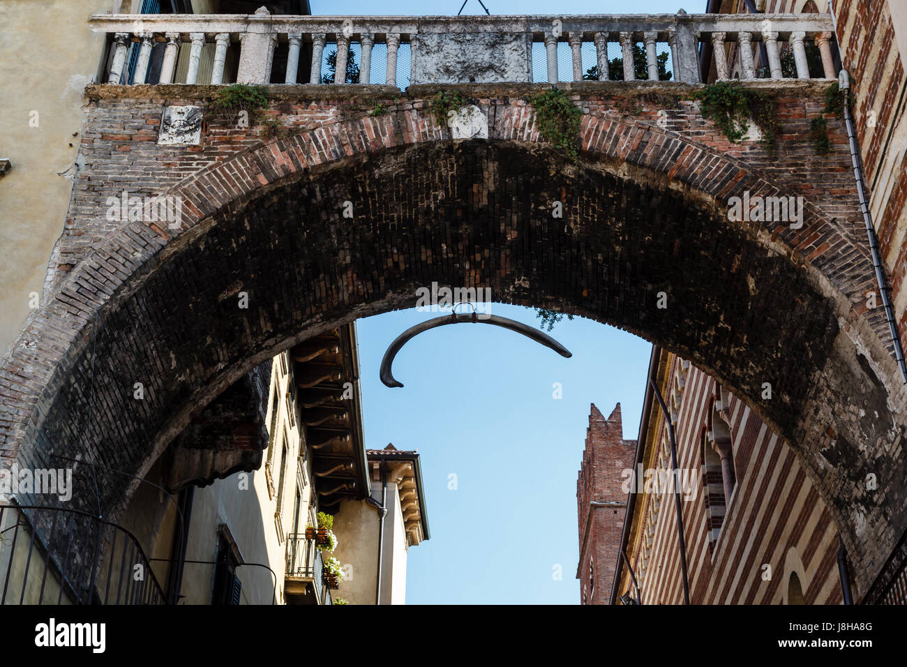 Arco entre Piazza Erbe y Signori en Verona con colgantes de Hueso de Ballena, Veneto, Italia Fotografía stock Alamy