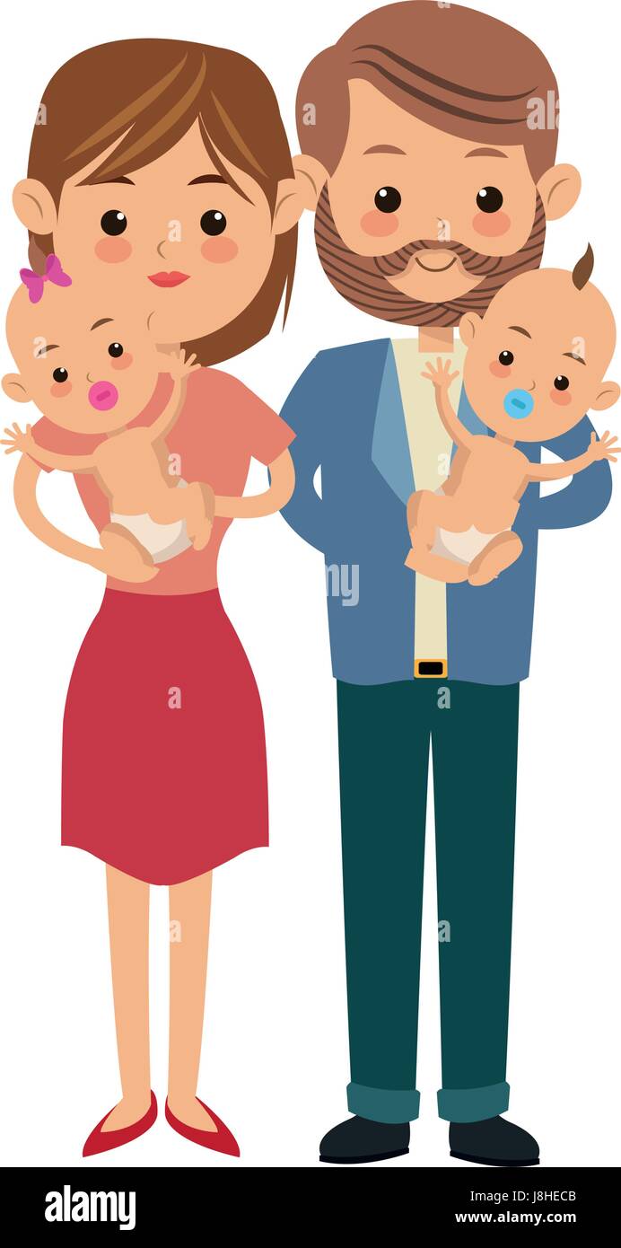 Mama Y Papa Sostiene A Su Bebe Gemelos Imagen Vector De Stock Alamy