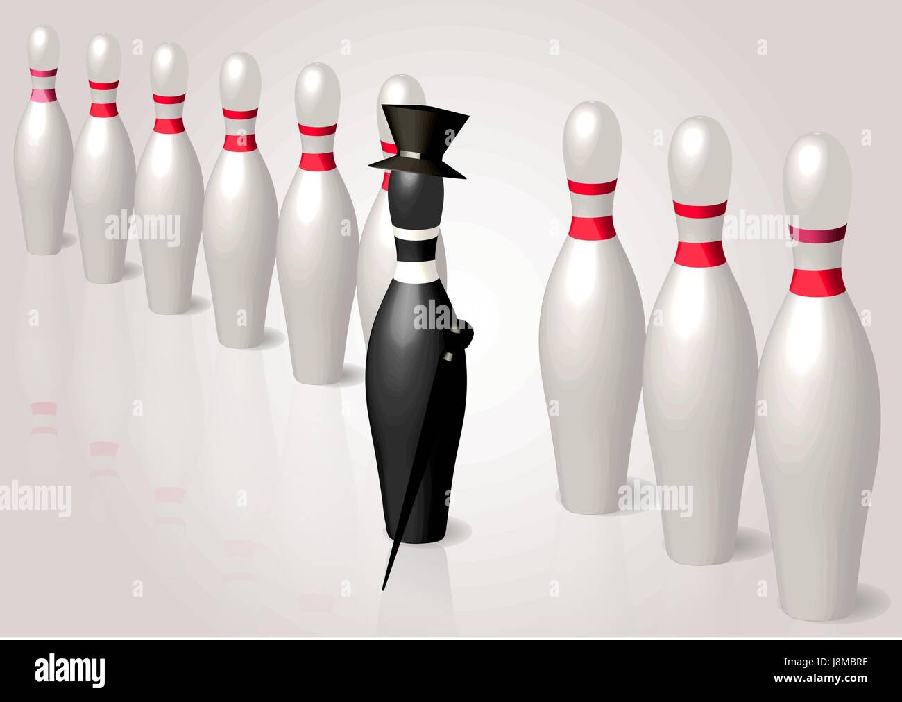 Diferente. pin bowling negro con sombrero y stick líder Imagen Vector de stock -