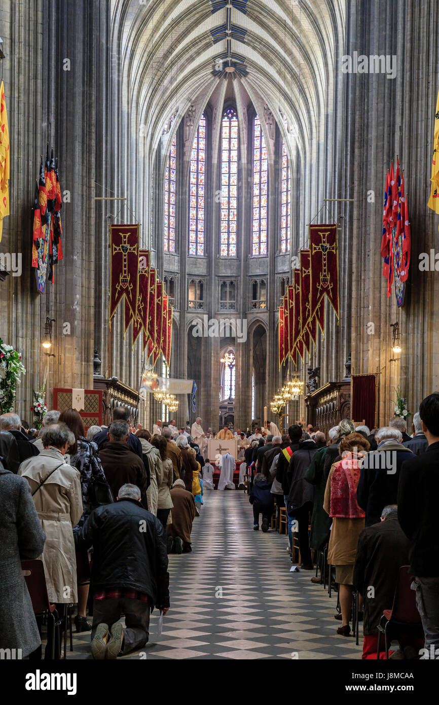 Francia, Loiret, Orleans, la Catedral Sainte Croix de Orleans el 8 de mayo, la misa en honor de Juana de Arco durante las celebraciones de Juana de Arco. Foto de stock