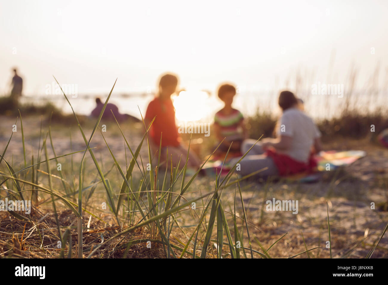 Personas con picnic en la playa Foto de stock