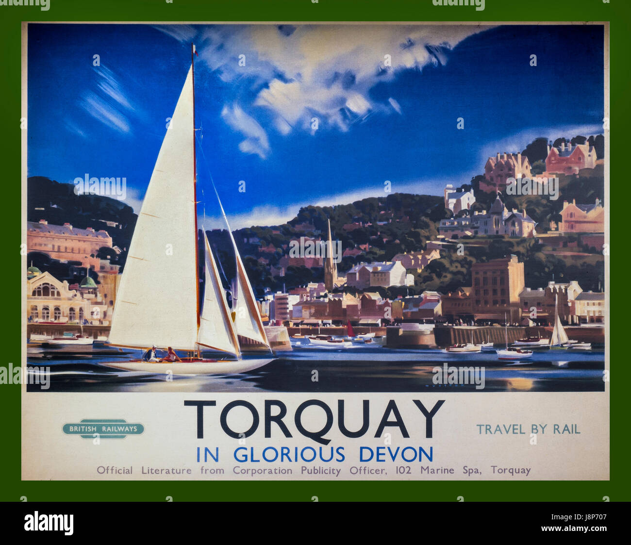 TORQUAY Vintage 1950 British Rail cartel promueve viajes a Torquay "en glorioso Devon' Foto de stock