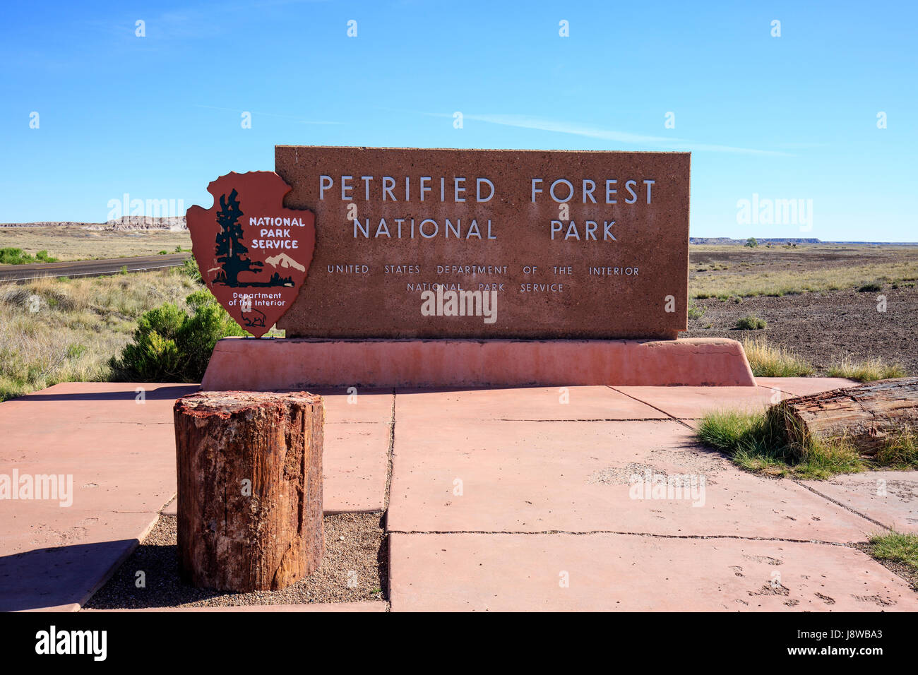 Cartel de bienvenida de Petrified Forest National Park Foto de stock
