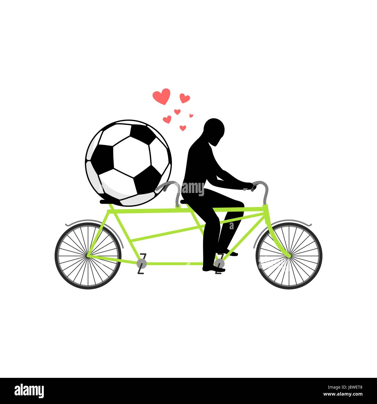 Amante del fútbol. Guy y fútbol balón en tándem. Los amantes del ciclismo.  Rodillos de hombre en bicicleta. Caminata conjunta en la calle. Fecha  romántica. Juego Love Sport Imagen Vector de stock -