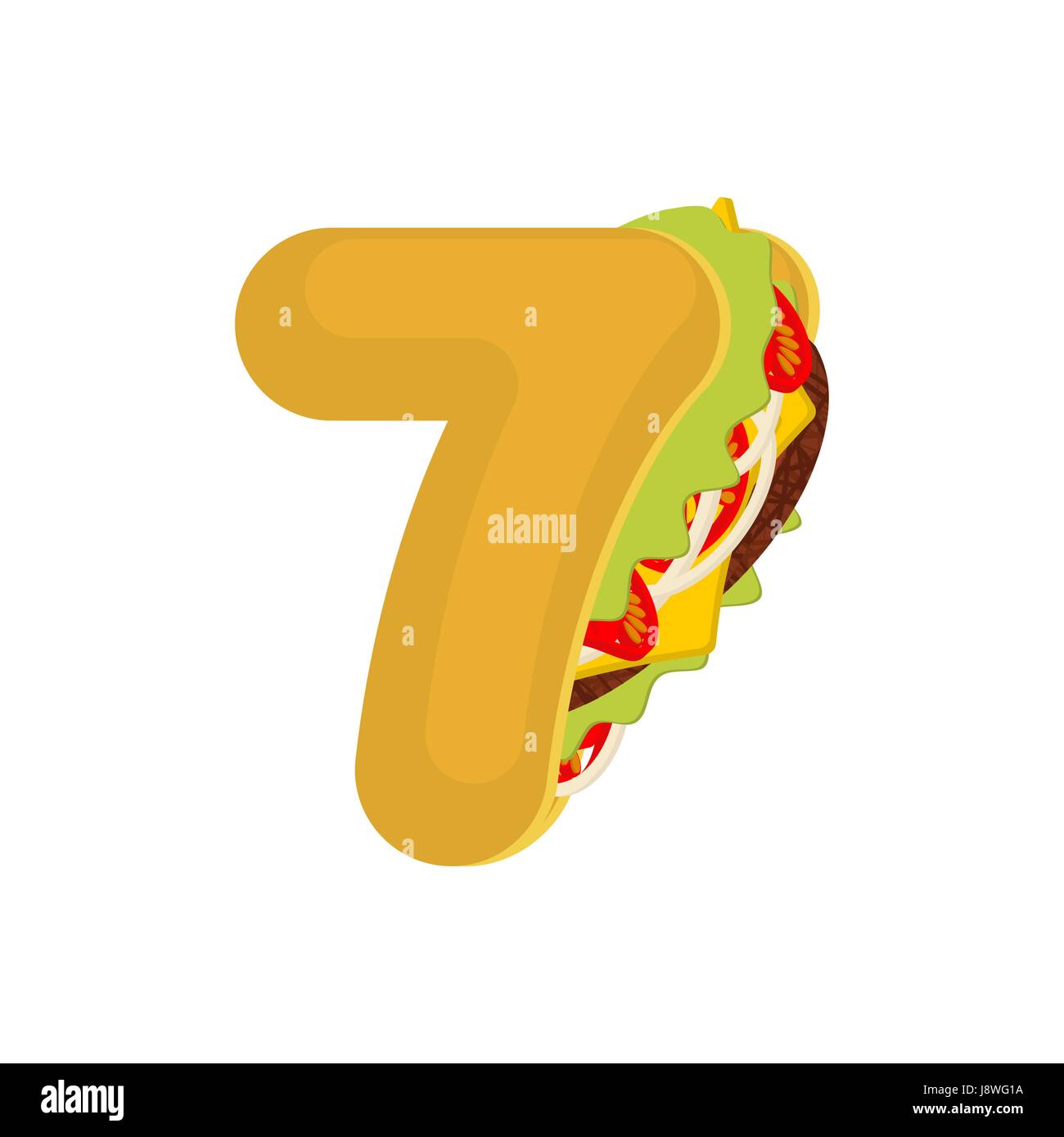 Número 7 tacos. Siete fuentes de comida rápida mexicana. Taco símbolo del  alfabeto. México comida ABC Imagen Vector de stock - Alamy