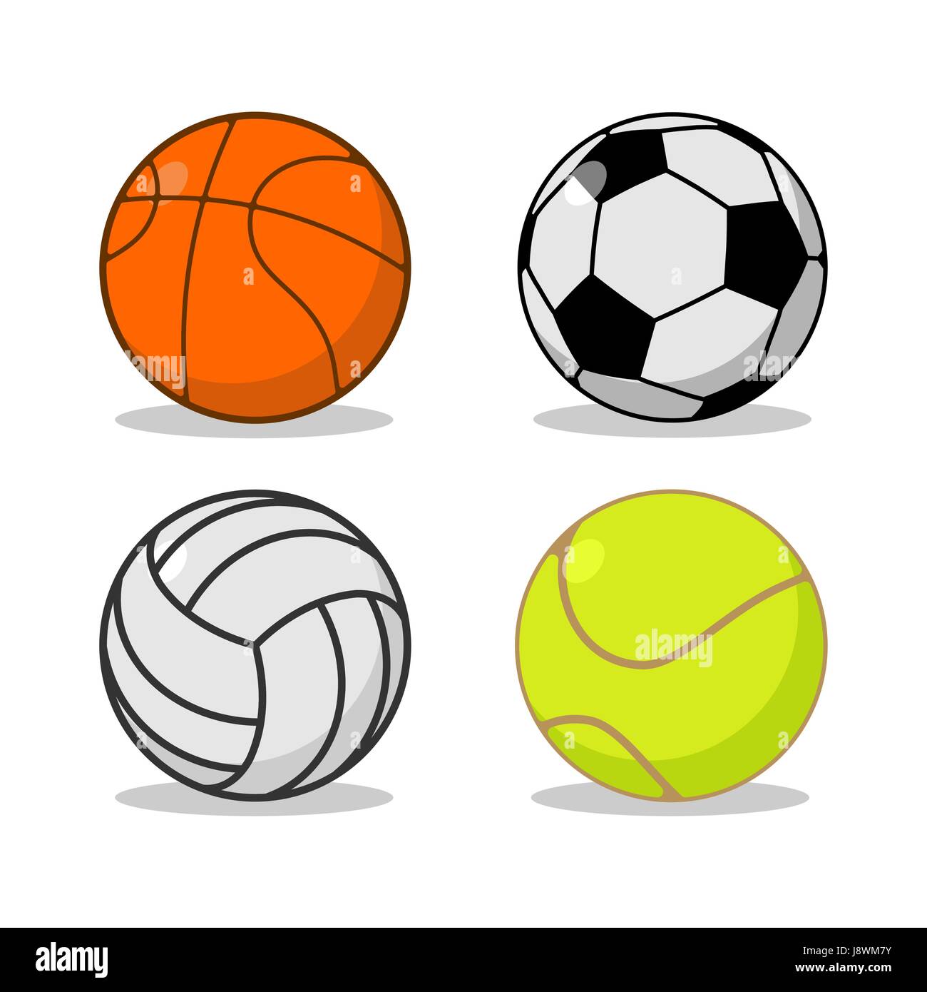 Juego de balones deportivos. Baloncesto y fútbol. Canchas de tenis y  voleibol. Deportes de equipo para juegos Imagen Vector de stock - Alamy