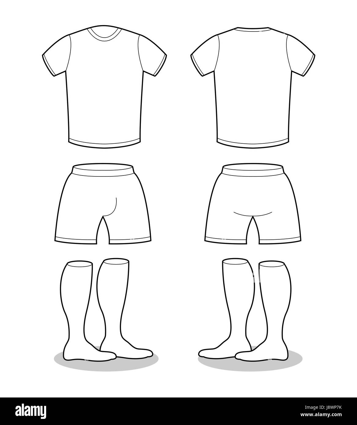 Muestra para la ropa deportiva del fútbol. T-shirt, pantalones cortos y  calcetines plantilla de diseño. El fútbol forma curva en blanco Imagen  Vector de stock - Alamy