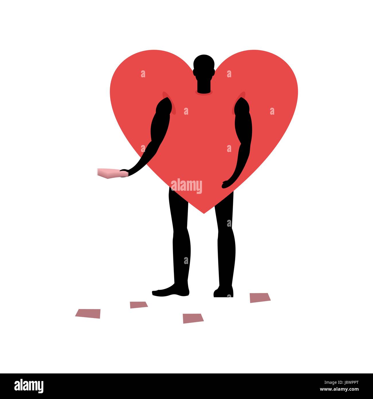 Amor promotor. Hombre de corazón disfraz distribuyendo volantes. Amor  mascota tamaño adulto disfraces que participan en la publicidad de bienes  Imagen Vector de stock - Alamy