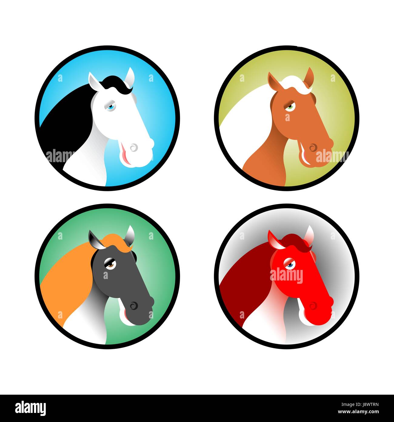 Iconos de caballos. Cabeza de animal con melena multicolor. Las diferentes  razas de caballos Imagen Vector de stock - Alamy