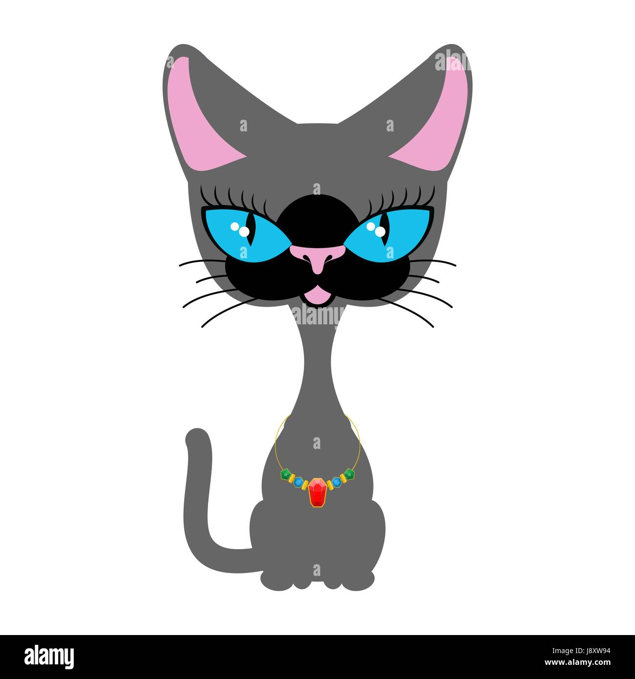 Hermoso gato con collar de piedras preciosas. Raza siameses gato con ojos  verdes. Pet adornos de joyas en el cuello. Ilustración vectorial de un  animal en el Imagen Vector de stock -