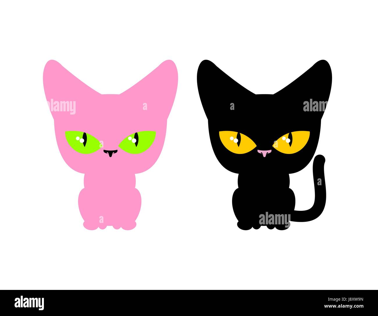 Rosa y Negro gato. Vector set pets. Animal de fondo blanco Imagen