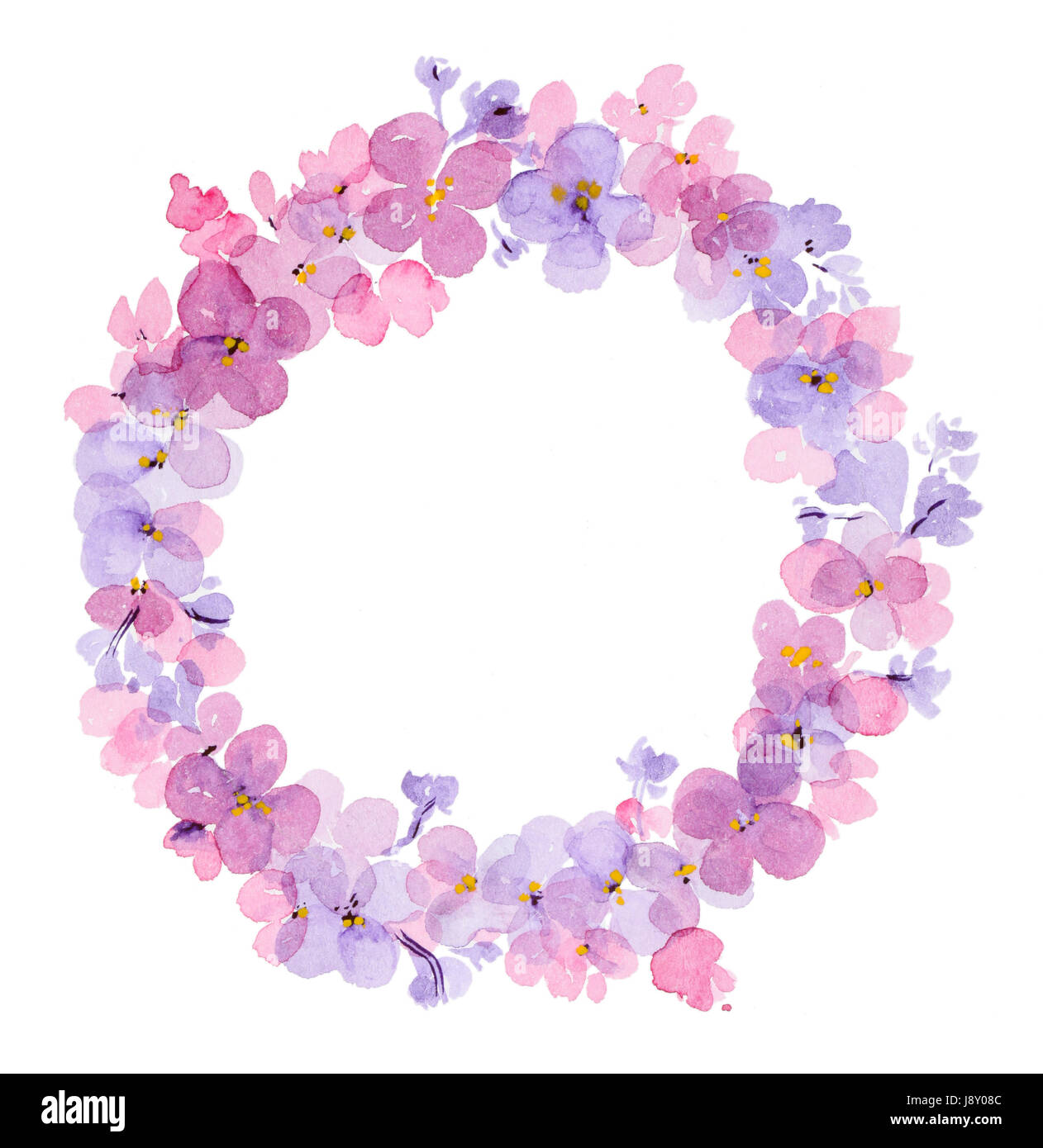 Guirnalda de flores color lila acuarela Fotografía de stock - Alamy