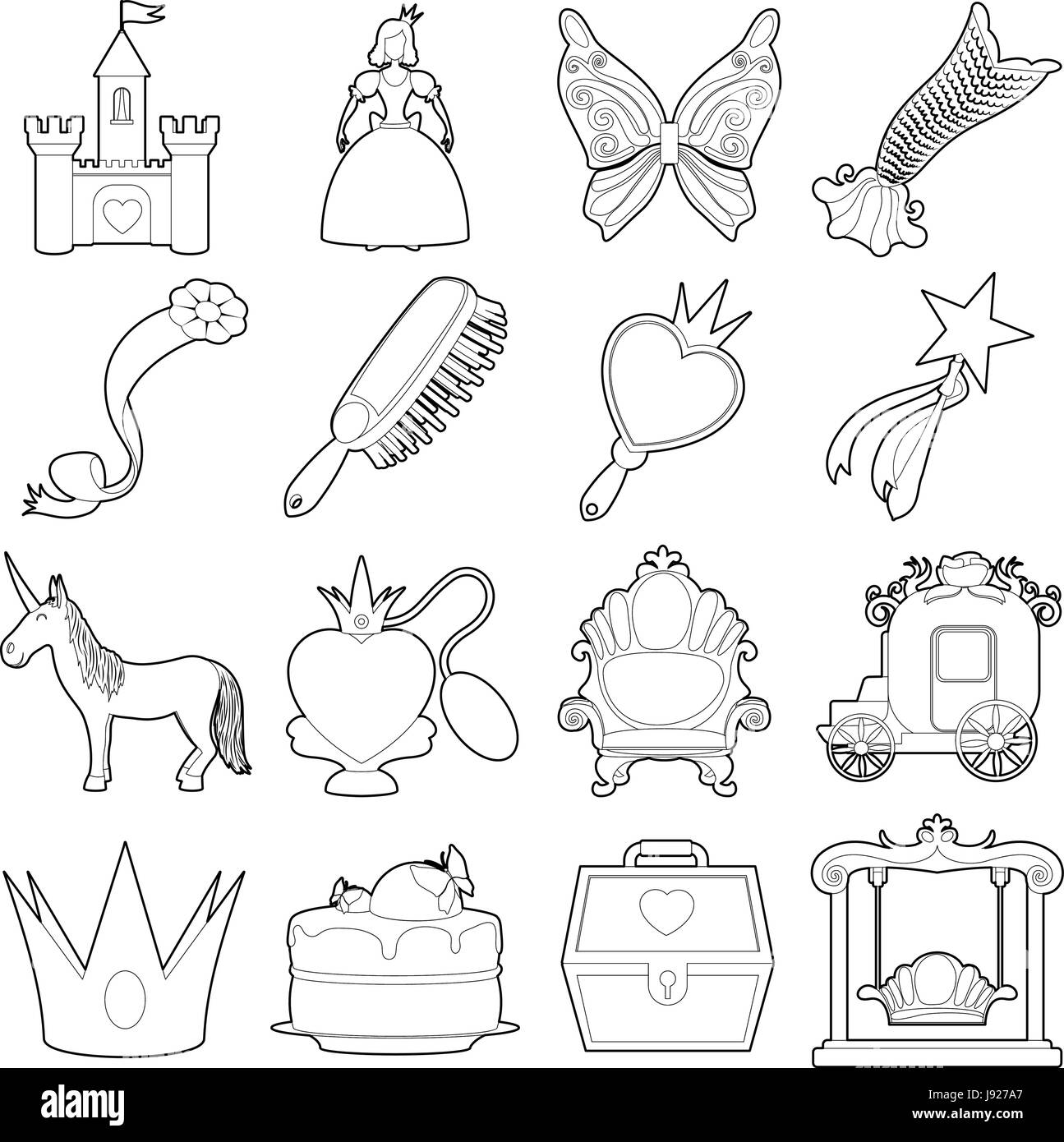 Iconos de accesorios de princesa, el estilo de esquema Imagen Vector de  stock - Alamy