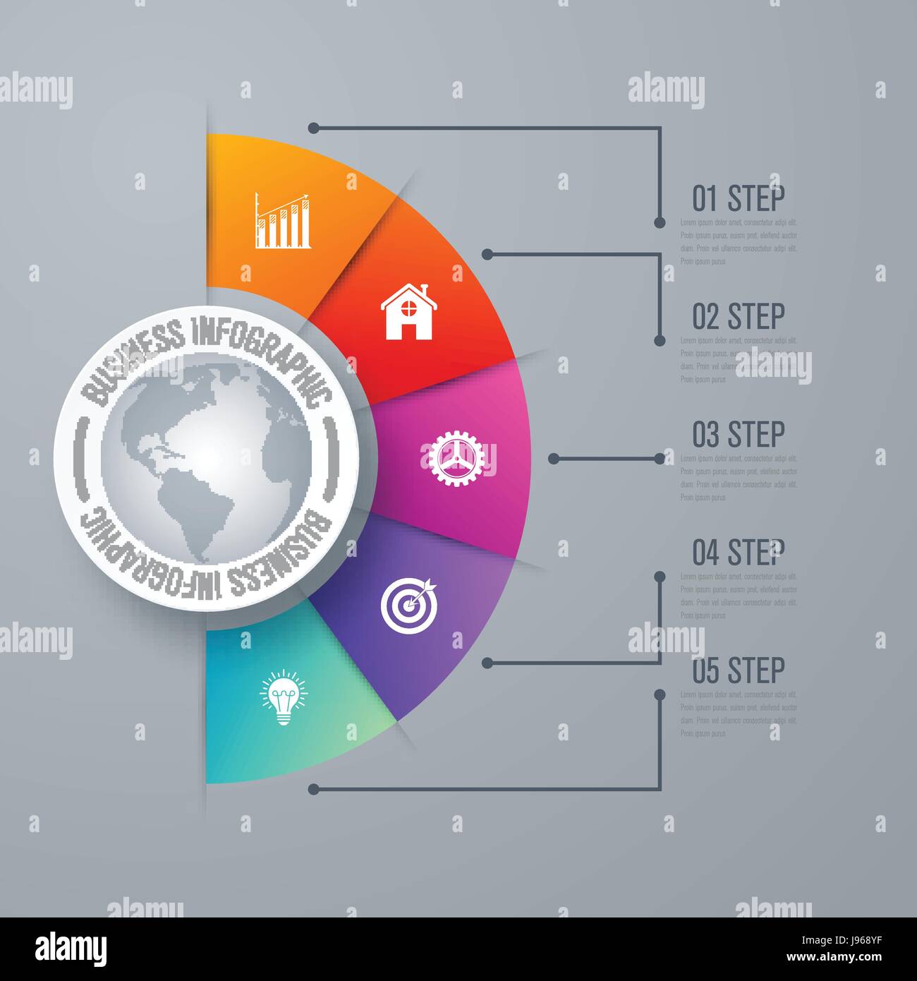 Diseño de plantilla de infografía de 5 pasos Ilustración del Vector