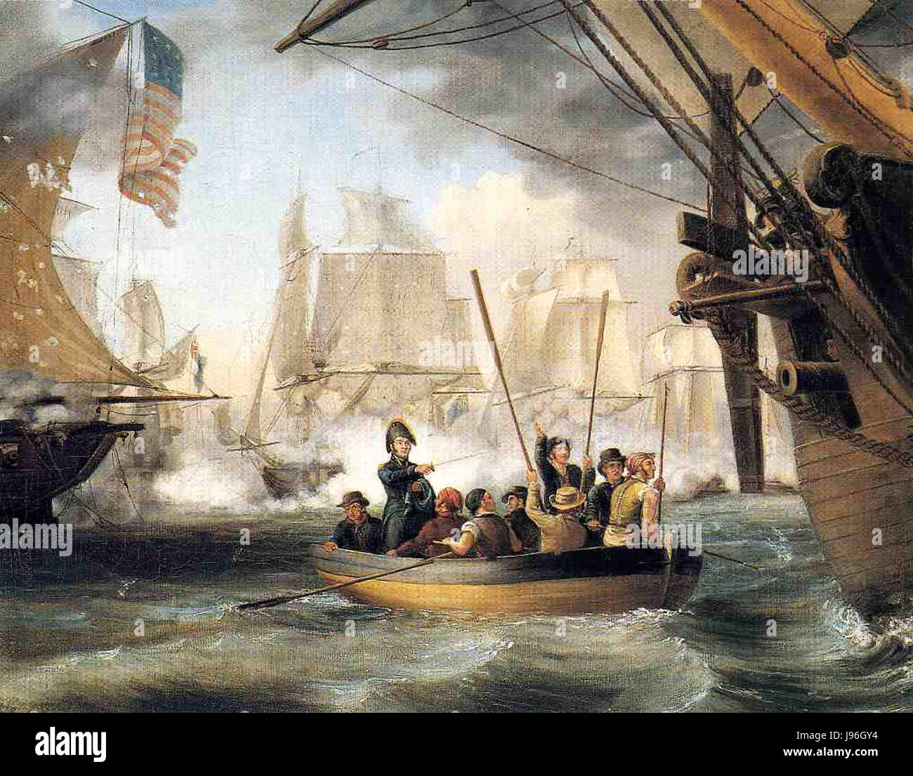 Thomas Birtch Comodoro Perry dejando el Lawrence Niagara en la batalla del Lago Erie Foto de stock